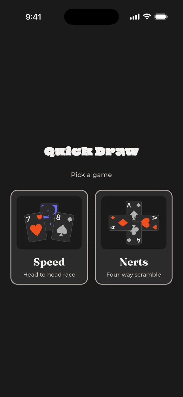 The game picker with Speed and Nerts